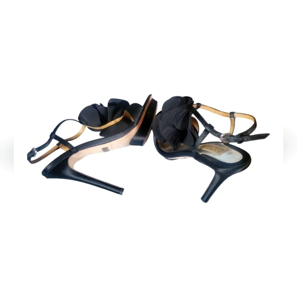 Badgley Mischka Women's Rose Petals Holiday Randee Black Satin Sandals 6 1/2 M